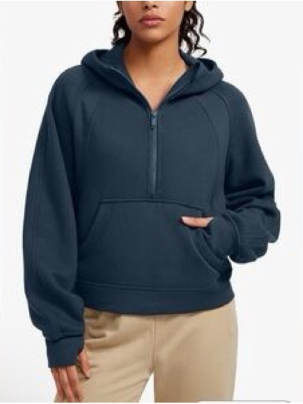 CRZ YOGA Fleece Lined Navy Half-Zip Hooded Oversized Sweatshirt Size Large